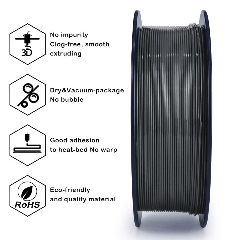 ZIRO PLA Filament 1.75mm, 3D Printer Filament, PLA PRO Basic Color Series 1.75MM 1KG(2.2lbs) Spool, Dimensional Accuracy +/- 0.03mm, Dark Gray - Image 4